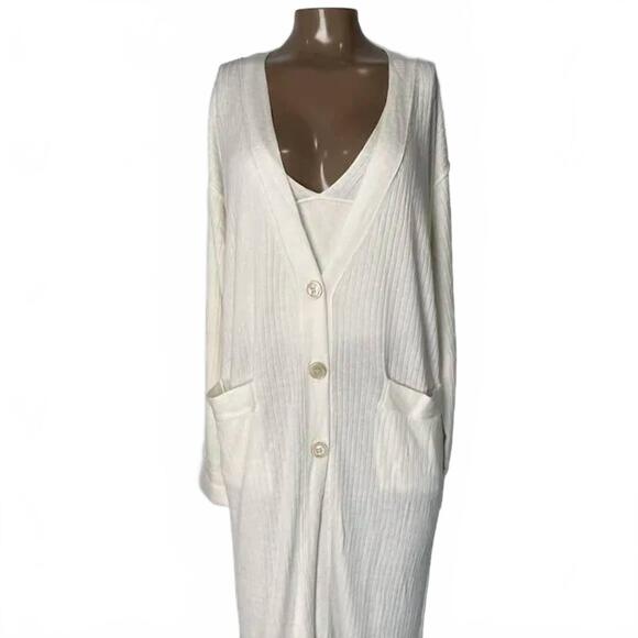 FREE PEOPLE Sweaters - NEW FREE PEOPLE women’s ribbed duster cardigan & cropped tank set in white